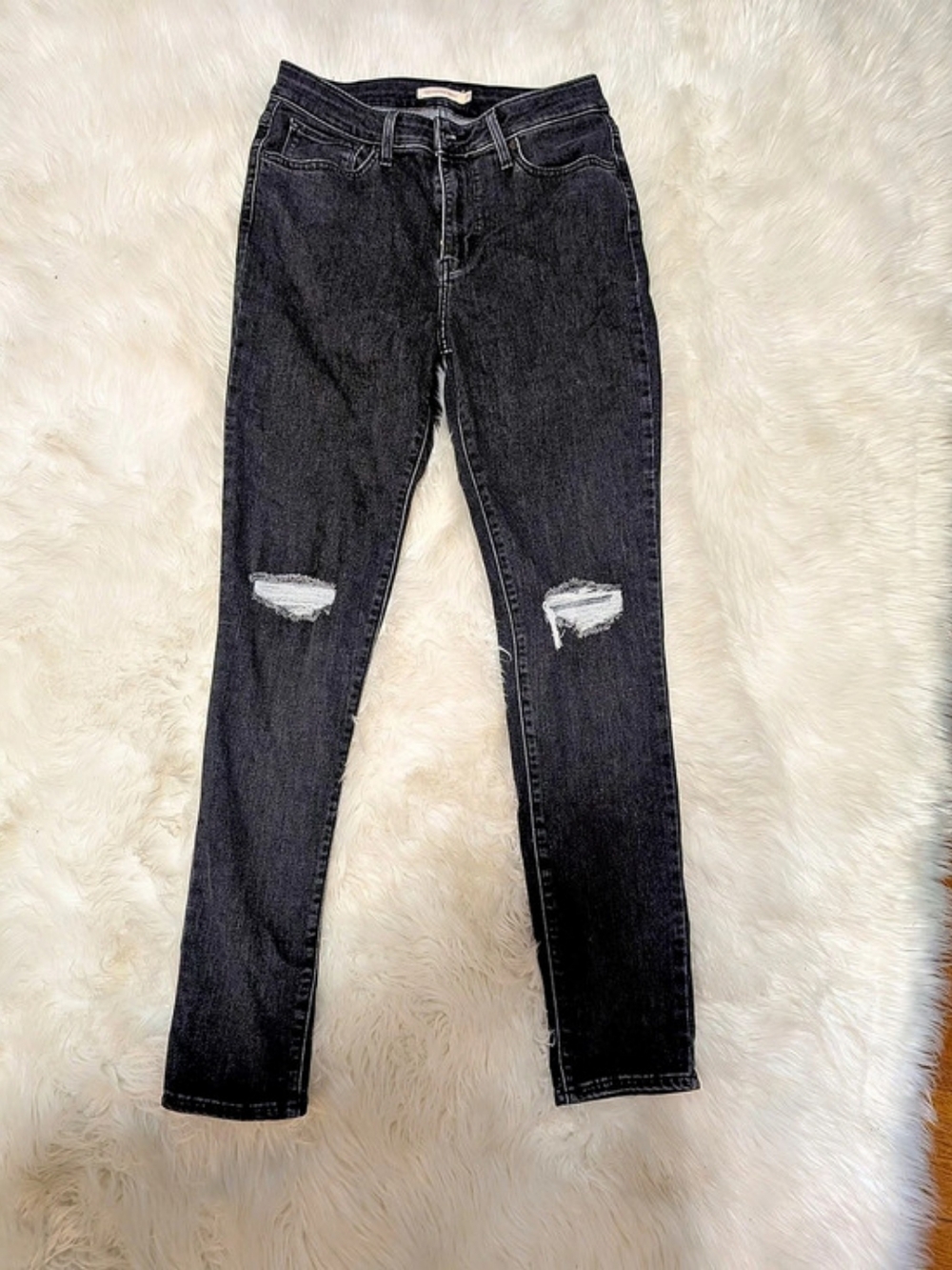 New Levi's 721 High Rise Skinny Black Gray Distressed Skinny Jeans Waist 29
